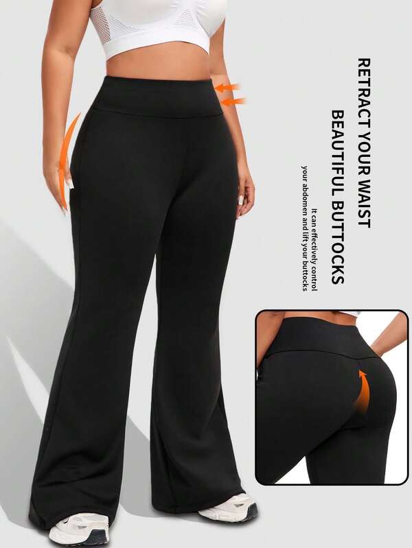 1 pieza Pantalón casual de talla grande, diseño de cintura estilizante, versátil para ocio, deporte, yoga, uso en todas las estaciones