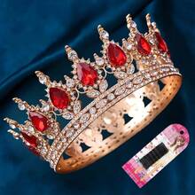 Women's Golden Glittering Bride's Rhinestone Crown Crystal Queen Headpiece, Wedding Bride's Hair Accessory, Suitable For Birthday Parties, Balls, Cake Decoration, Halloween, Christmas And Photo Booth Props (With Crown Holder)