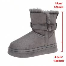 Women's Warm Turnover Cuff Thickened Mid-Calf Snow Boots, Retro Buckle Thick Sole Dual-Wear Snow Boots, Thick Shaft Snow Boots