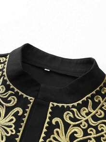 Muslim Men's Thobes Long-Sleeved Stand-Up Collar Embroidered Loose Saudi Arabian Men's Traditional Clothing Suitable For Daily Outings Festival Parties Ramadan Gifts Islamic Men's Clothing - Black - View 7