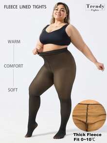 1pc Plus Size Thick Thermal Lined Tights, Women's High Stretch Opaque Leggings, Suitable For 0-10°C, Fashionable & Sexy Wear For Halloween, Christmas - Multicolor - View 3