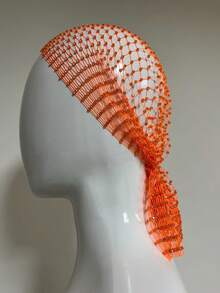 Sparkly Rhinestone Decor Women Caps Hollow Out Fishnet Hole Full Face Mask Headscarf Hats Party, School