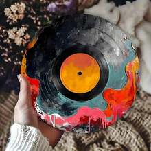 1pc Black Vinyl Record Themed Metal Wall Art, 8 Inch Round Metal Decorative Plaque, High Definition Printing, Weather-Resistant, Pre-Drilled Holes, No Electricity Required, Home Entryway And Thanksgiving Decor - 彩色 - 查看 7