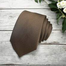 Solid Color Striped Men's Tie With Quality Texture, A Must-Have For Weddings, Business And Formal Occasions - Coffee Brown - View 2