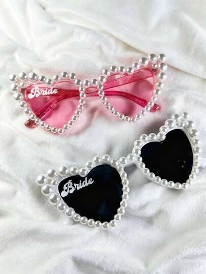 1 Peça Óculos de Sol em Forma de Coração com Pérolas: Acessórios de Decoração de Casamento e Noiva, Acessórios de Foto para Despedida de Solteira