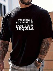 Camiseta con texto sobre plan de jubilación y tequila,Camiseta informal playeras casuales de hombre,Impresión gráfica,100 % algodón,envio nacional,disfraz halloween hombre - Negro - Ver 1