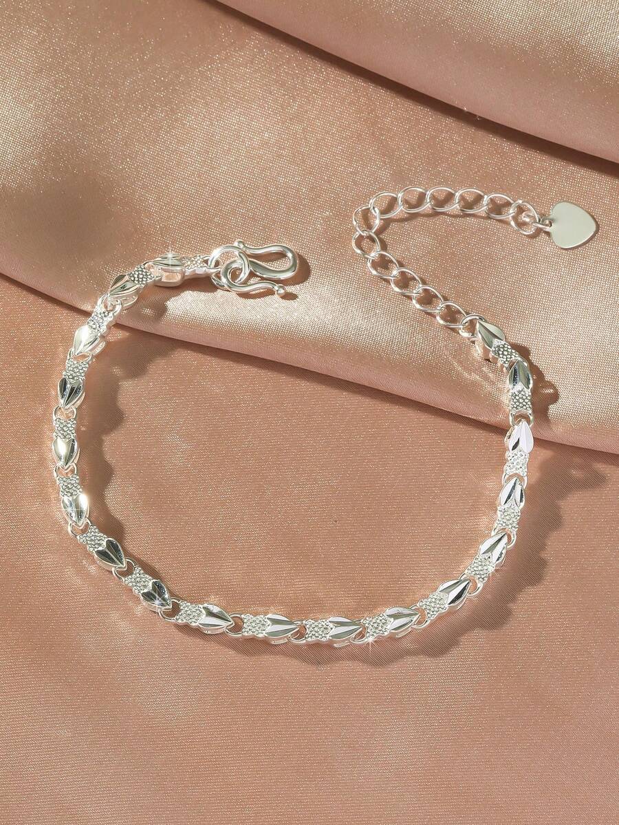 1pc 24K Silver Plated Lucky Heart Bracelet, Delicate & Adorable, Luxury Jewelry For Daily Wear, Party, Birthday, Valentine's Day, Mother's Day Gift For Women