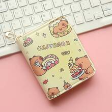 Kapibara Printed Compact Wallet - High-Quality Faux Leather, Lightweight With ID Window And Coin Pocket, Fade-Resistant Design, Double-Layer Folding Zipper Compartment Suitable For Daily Essentials (Brown), Compact Coin Wallet| Fun Accessories| Durable Zipper Wallet, Small Bag And Wallet Combination - Capybara Pastry Series - View 7