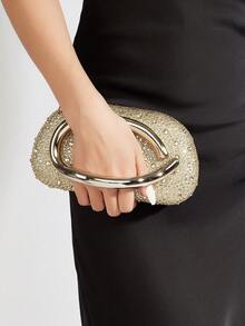 Sparkling, Charming, Elegant, Exquisite Rhinestone Decorated Box Bag, Glamorous Handbag, Evening Clutch, Suitable For Party Girls & Ladies, Perfect For Party, Wedding, Prom, Banquet, Best Gift For Women, Ideal For Party & Wedding (Chain And Lining Color Assorted, Shipped Randomly) - Gold - View 1