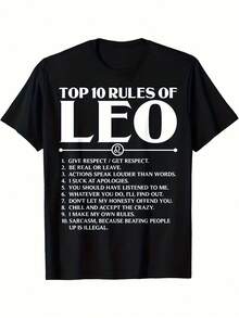 Men's Leo Zodiac Sign Cotton T-Shirt - Top 10 Rules Of Leo, Casual & Comfortable - Style 23 - View 1