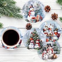 4 piezas/8 piezas Posavasos con tema navideño, almohadillas absorbentes con estampado navideño, tapetes para café, posavasos para cocina, mesa, habitación, decoración de bar, regalos navideños