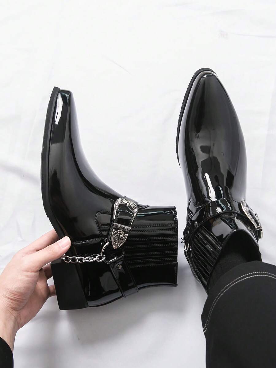 Sepatu Bot Chelsea Retro Inggris Pria dengan Dekorasi Rantai, Sepatu Bot Ankle Suede - Hitam - View 1