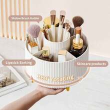 1pc Rotating Makeup Brush Holder Large-Capacity Cosmetic Storage Case Ideal For Makeup Brushes, Eyebrow Pencils, And Lipsticks Portable Vanity Organizer Perfect For Dressing Tables, Bathrooms, Office Desk Stationery Storage, Or Travel Use A Thoughtful Gift For Family And Friends During Christmas And Halloween - Multicolor - View 4