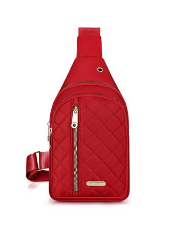 1pc Nylon Solid Color Fashion Embroidered Rhombus Pattern Women Chest Bag, Multi-Functional Outdoor Travel Adjustable Shoulder Strap Crossbody Bag, Suitable For Phone, Cosmetics, Cycling, Sports