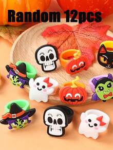 12 piezas - Anillos de dibujos animados de Halloween y anillos pop, regalos de fiesta de Halloween, set de anillos de goma de gelatina, set de anillos pop, regalos de fiesta de Halloween