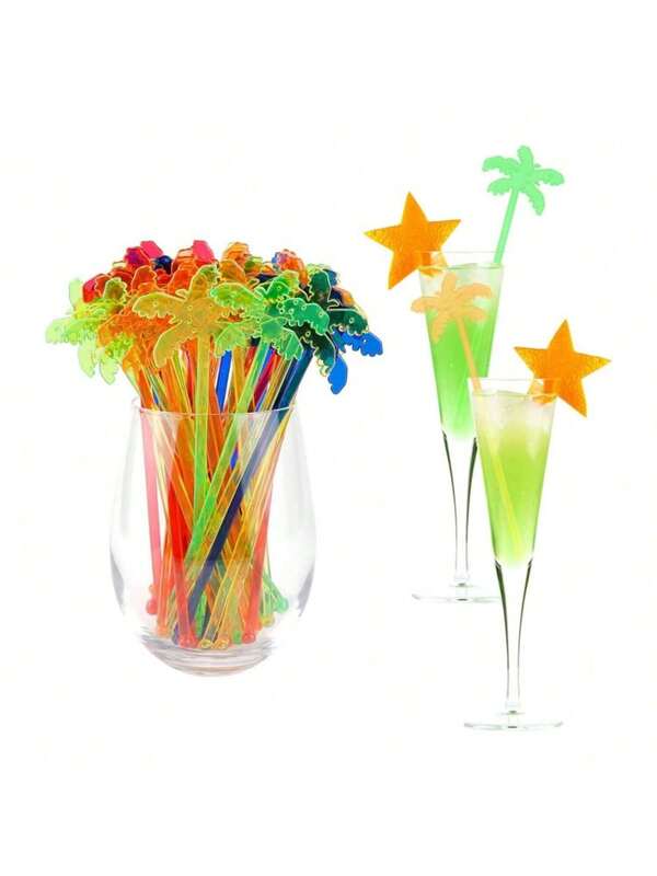 50/30/10/5pcs Coconut Tree Cocktail Stirrers, Coffee Milk Frother, Hot Drink Mixer, Party Decorations, Suitable For Holiday Parties, Birthday Parties, Beach Parties, Weddings, Cocktail Parties, Christmas (Random Color Mix)