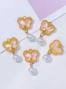 50/30/10/5pcs Gold Tone Alloy Butterfly Pendant, Elegant Green Glass Pendant With Pearl Decor, Suitable For Necklaces, Bracelets, Earrings And Craft Decorations, Beautiful Gift Idea, Jewelry Making Supplies - Butterfly - View 29