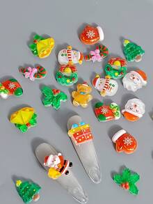 12 Grid Nail Art Resin Ornaments For Extra Long Nails, Christmas And Santa Claus Mixed Design Nail Art Flat Resin Decorations, DIY Nail Art Gems, Nail Art Supplies