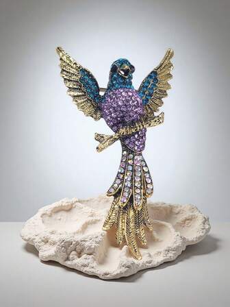 1pc Vintage Colorful Rhinestone Eagle Brooch, Cartoon Animal Lapel Pin, Wholesale Coat Accessory