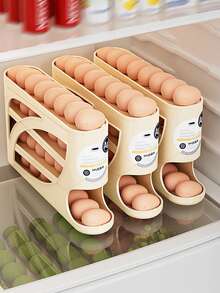 1/2 件 4 层滚动鸡蛋架 - 节省空间的侧门设计，最多可容纳 30 个鸡蛋，表面光滑，手柄方便，适用于厨房和冰箱储存 | 现代厨房配件 | 耐用的塑料材质。[注意：请参考第二个产品尺寸图以了解放置鸡蛋的正确方法，因为这样可以让鸡蛋有序地滚下来。]