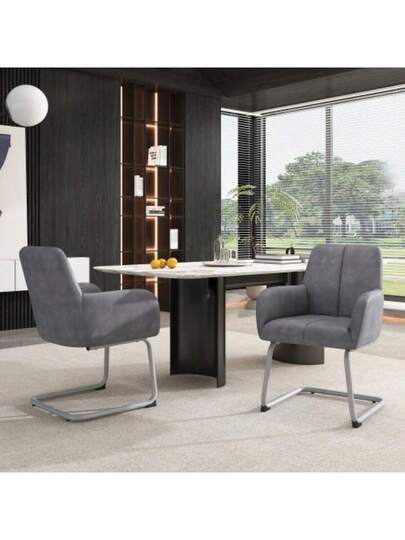 Dining Chair, Set Of 2, Armchair, Modern, Minimalist Leisure Living Room Bedroom Stoel Arched Steel Legs, Grijs [OLD SKU:WF310649AAG] view 2