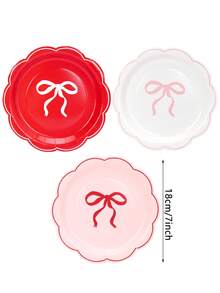 10pcs/20pcs/50pcs Red Pink White Bow Paper Plates 7 Inch Red Scalloped Plates Disposable Dinner Plate For Wedding Babe Shower Birthday Party Valentine Day Dessert Plate - Bow Style - View 2