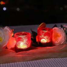 Red Votive Candle Holders Set Of 12 For Boho Wedding & Christmas & Valentines Day, Ginkgo Leaves Design Tealight Holder, Glass Tea Lights Holder - As Pic - View 9