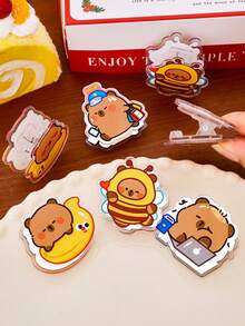 4个/1个 水豚双面便签夹，趣味薯片夹，厨房零食食品收纳小袋子夹，PP文件夹