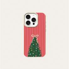 Funda de diseño de ilustración de árbol de Navidad a rayas rosas para  16 Pro Max, compatible con 15 Pro Max/14/16 Plus/15/13P/12/11 - Funda protectora de moda delgada de TPU a prueba de golpes, , accesorio de teléfono a prueba de golpes, funda de teléfono de Navidad, funda protectora delgada, patrón festivo, estética minimalista, material de TPU delgado, funda de teléfono duradera, buscadores de regalos, compradores de festividades Carcasa personalizada con estampado - Blanco antiguo - Ver 2