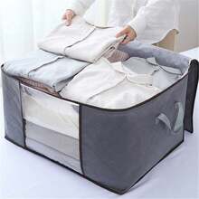 1pcs Large Capacity Quilted Storage Box Zipper - Portable Towel, Bed Sheet, And Clothing Storage Box, Grey Fabric Container With Check Mouth And Handle Multi Layer Design For Easy Access And Storage, Wardrobe Storage (Horizontal And Vertical) - Xám - Xem 7