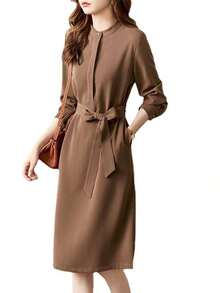 Women Midi Dresses - 咖啡 - 查看 3