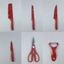 Conjunto de cuchillos de 6 piezas,caja de regalo de Navidad,conjunto de cuchillos de cocina,conjunto de cuchillos afilados - Rojo - Ver 8