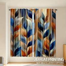 2pcs Abstract Leaf Art Flower Printed Curtains - Translucent Polyester Curtains, Suitable For Living Room And Bedroom Decoration Curtains, Suitable For Study, Living Room, Balcony, Office, Dormitory, Convex Window, Home Decoration Curtains, Festival Decoration, Easy To Hang, Rod Type Curtains