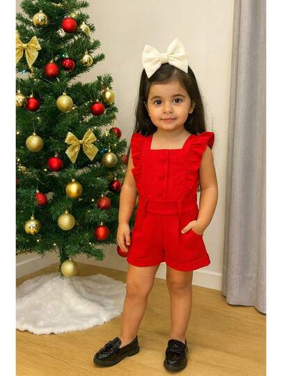 Pequeninos Kids - Macaquinho Infantil em Linho Babado Blogueirinha Alça Social