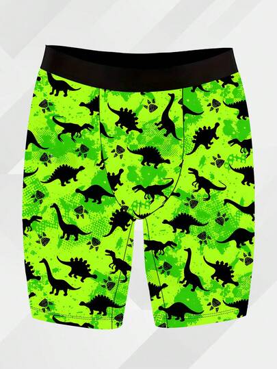 1-Pack Novelty Shorts For Men, Featuring A Jurassic Dinosaur Print, Made Of Milk Silk Knitted Fabric, Soft And Skin-Friendly, Quick-Drying And Breathable, Extended Sports Version, Sports And Casual Boxer Briefs In A Long Style