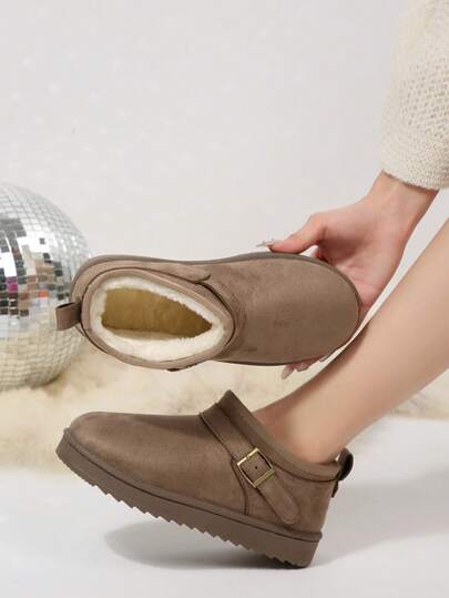 Women's Snow Boots, Soft Sole Anti-Slip, New Autumn/Winter Ankle Boots, Slip-On, Fashion Versatendy Minimalist Solid Color Design, Thermal Lined Warm Ankle Boots