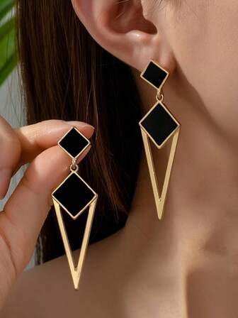 1 对时尚百搭的钻石形合金吊坠耳环，适合夏季时尚