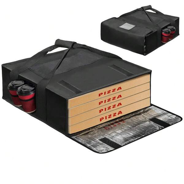 Pizza Bags For Delivery Insulated Pizza Delivery Bag With 4 Cup Holders And Front Bag 20"X20"X7.8" Pizza Warmer Bags For Carry Hot