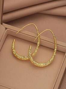 Lightweight Teardrop Hoop Earrings For Women, Bright And Shiny Gold Plated Large Oval Pull Through Hoop Earrings High Polished Statement Jewelry Gift For Women Teen Girls  Simple U-Shaped Hoop Earrings For Women - 紋理圖案 水滴金 - 查看 7