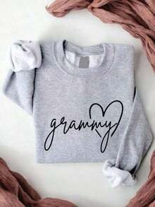 Grammy Sweatshirt, New Grandmother Sweater, Grandma Birthday Gift, Mothers Day Gift Idea. AS-449 Comfortable Cotton Women's Autumn Clothing-Women's Sweatshirt -  Printed Top - New Crew Neck Sweatshirt 2026 -  Spring Tops - Easter Tops - Sueteres Para Mujer - 灰色 - 查看 1