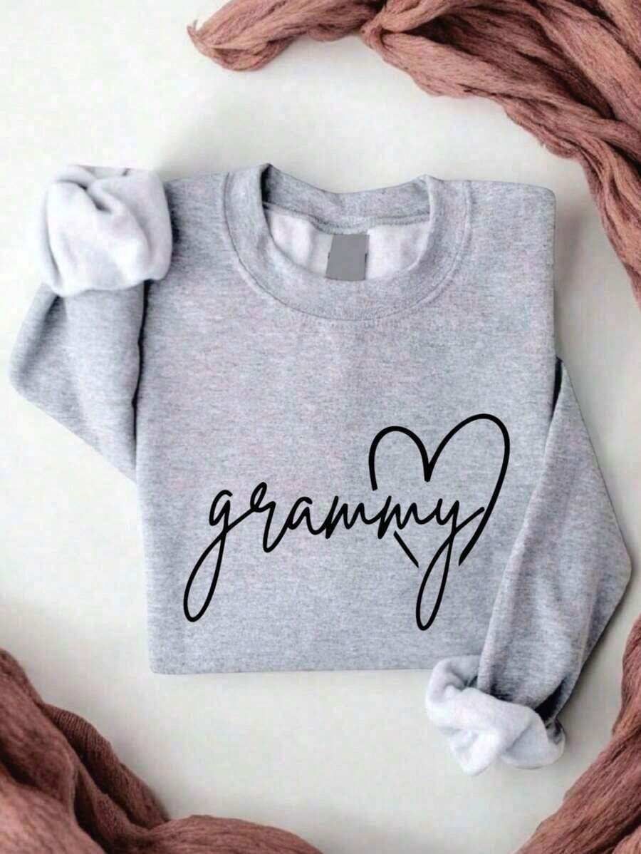 Grammy Sweatshirt, New Grandmother Sweater, Grandma Birthday Gift, Mothers Day Gift Idea. AS-449 Comfortable Cotton Women's Autumn Clothing-Women's Sweatshirt -  Printed Top - New Crew Neck Sweatshirt 2026 -  Spring Tops - Easter Tops - Sueteres Para Mujer - 灰色 - 查看 1