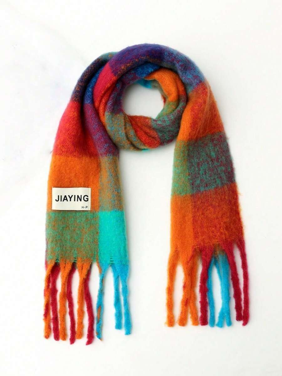 1pc Kids Thick Soft Warm Plaid Tassel Scarf, Boys Girls Cold-Proof Neck Warmer, Suitable For Daily Use - Multicolor - View 1