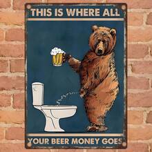 Plakat Dinding Gantung Logam Vintage 8x12 Inci dengan Kutipan "This Is Where All Your Beer Money Goes", Poster Persegi Panjang Horizontal dengan Lubang Pra-Bor untuk Dekorasi Rumah - MultiWarna - View 3