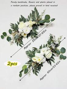 2pcs Artificial Flower Wreath, Suitable For Wedding Welcome Sign, Wedding Reception Ceremony Decor (White) - White - View 9