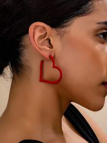 1 Pair Fashion 2025 Valentine's Day New Design Smooth Metal Heart-Shaped Earrings, Matte Red Lacquered Soft Heart Earrings, Versatile & Elegant Earrings For Women, Party & Daily Wear, Valentine's Day Gift - Small Heart-shaped Earrings - View 20