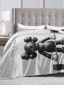 1pc Kawss Kawaii Kaw Gifts Blankets Ultra Soft Flannel Throw Blankets For Living Room Decor Bedroom Couch Sofa Chair Office Car - màu đen - Xem 2