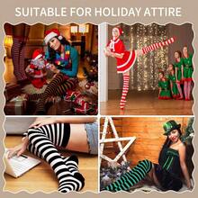 Raylarnia Women's Extra Long Opaque Striped Over Knee High Stockings Socks… - 白藍條紋 - 查看 8