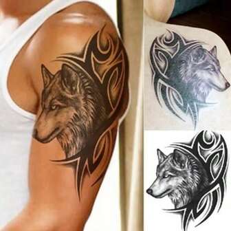 Waterproof Wolf Head Temporary Tattoo - Realistic, Lasts 3-5 Days, Unisex