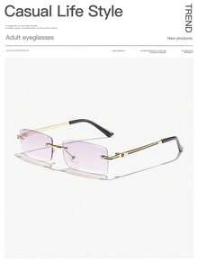 1 pieza Gafas rectangulares ligeras y sin montura de metal casual para hombres, gafas decorativas de alta calidad para uso diario - transparente - Ver 3