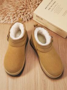 男士雪地靴踝靴，新款冬季款式，加厚内衬，保暖，厚底，套穿式毛绒靴 - 黃色 - 查看 2